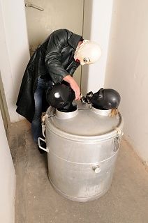 In the steel barrel